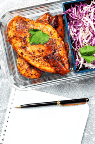 Freezer meal prep chicken with cabbage with notebook and pen featured