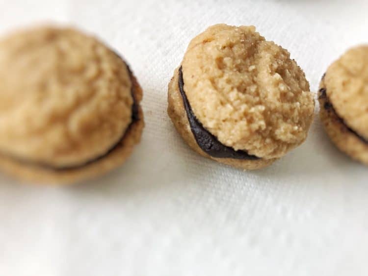 close-up of espresso-mocha macarons