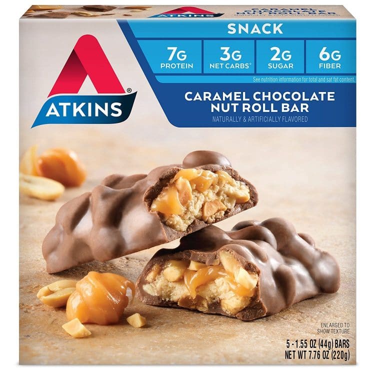 atkins bars caramel chocolate nut roll bar box