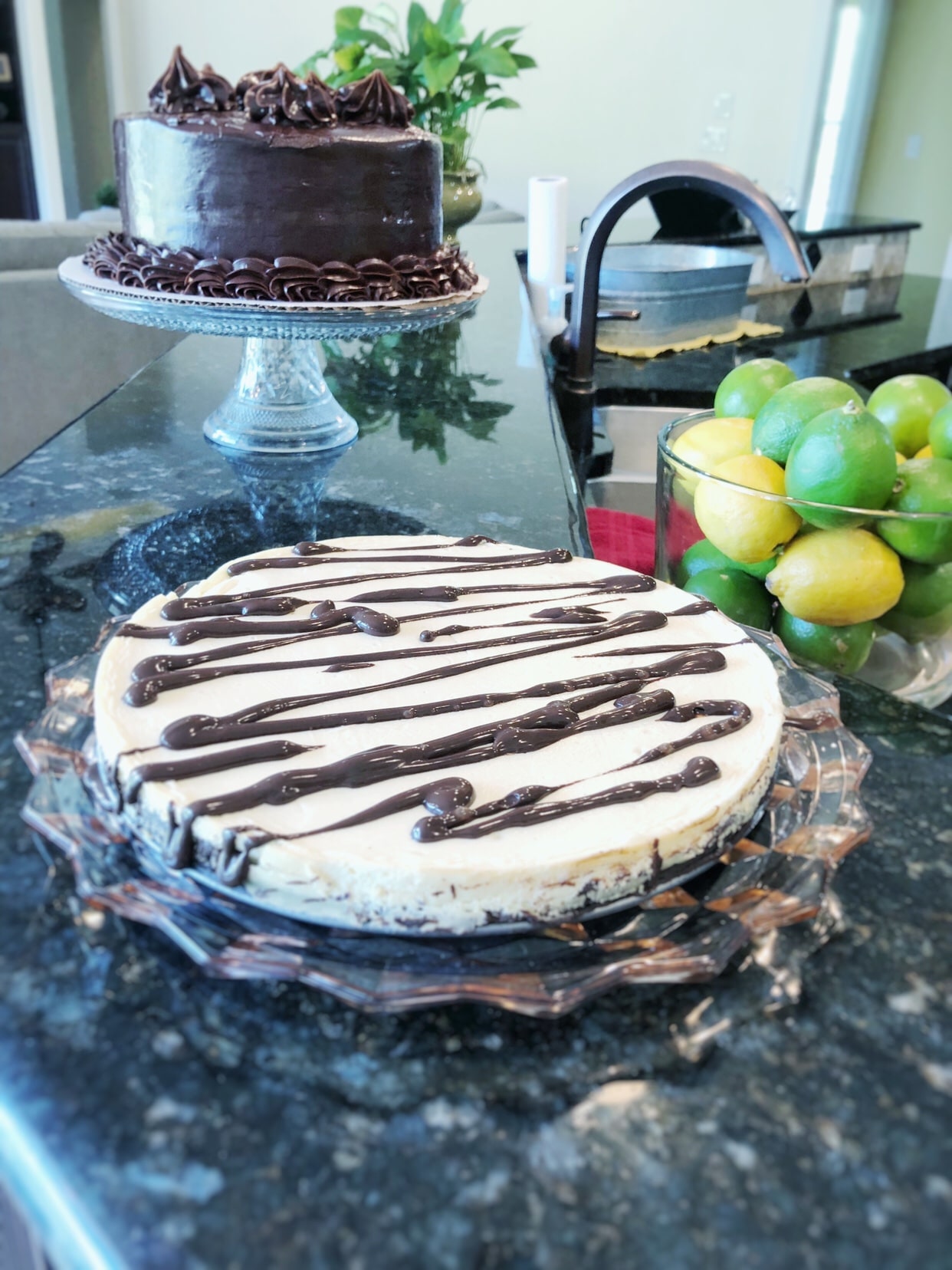 finished brownie cheesecake featured on kitchen counter