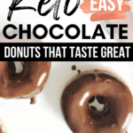 overhead closeup chocolate glazed donuts Pinterest pin image