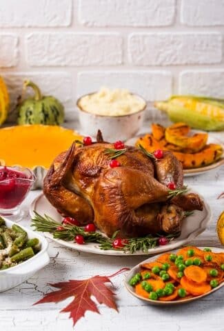 holiday table spread with turkey