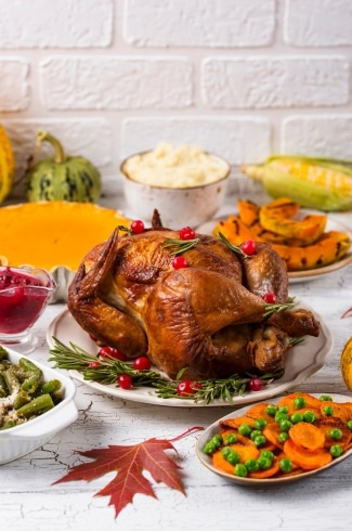 holiday table spread with turkey