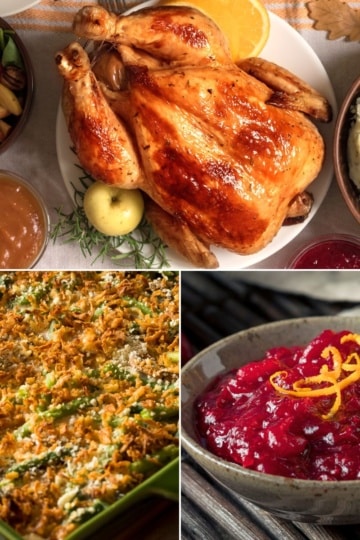 low carb holiday dinner spread with roasted turkey and side dishes