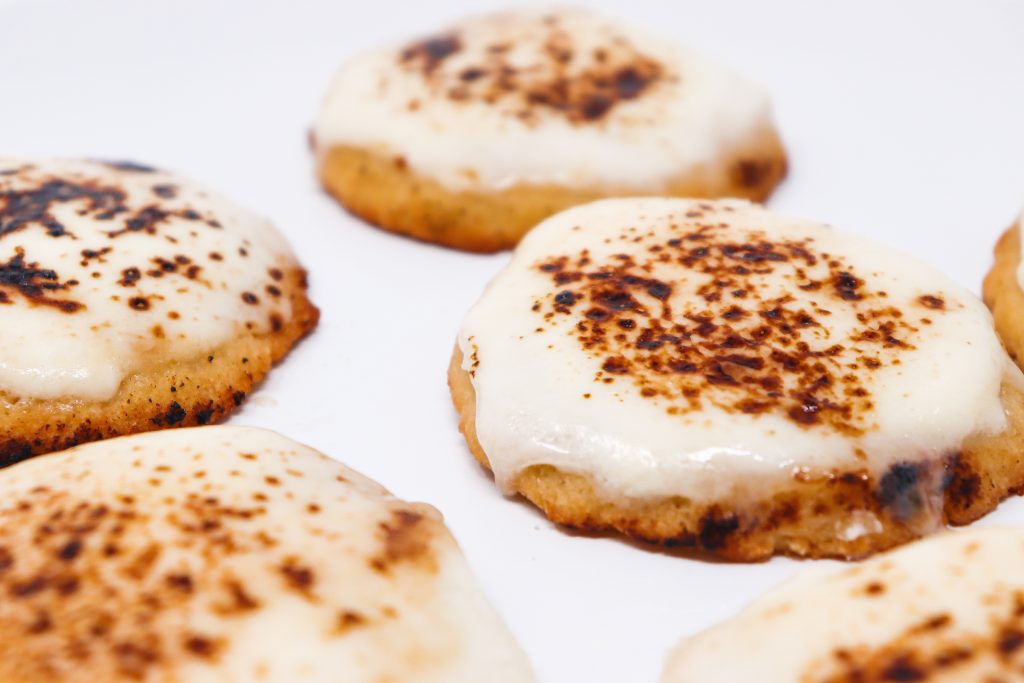 Keto Crème Brûlée Cookies on white background