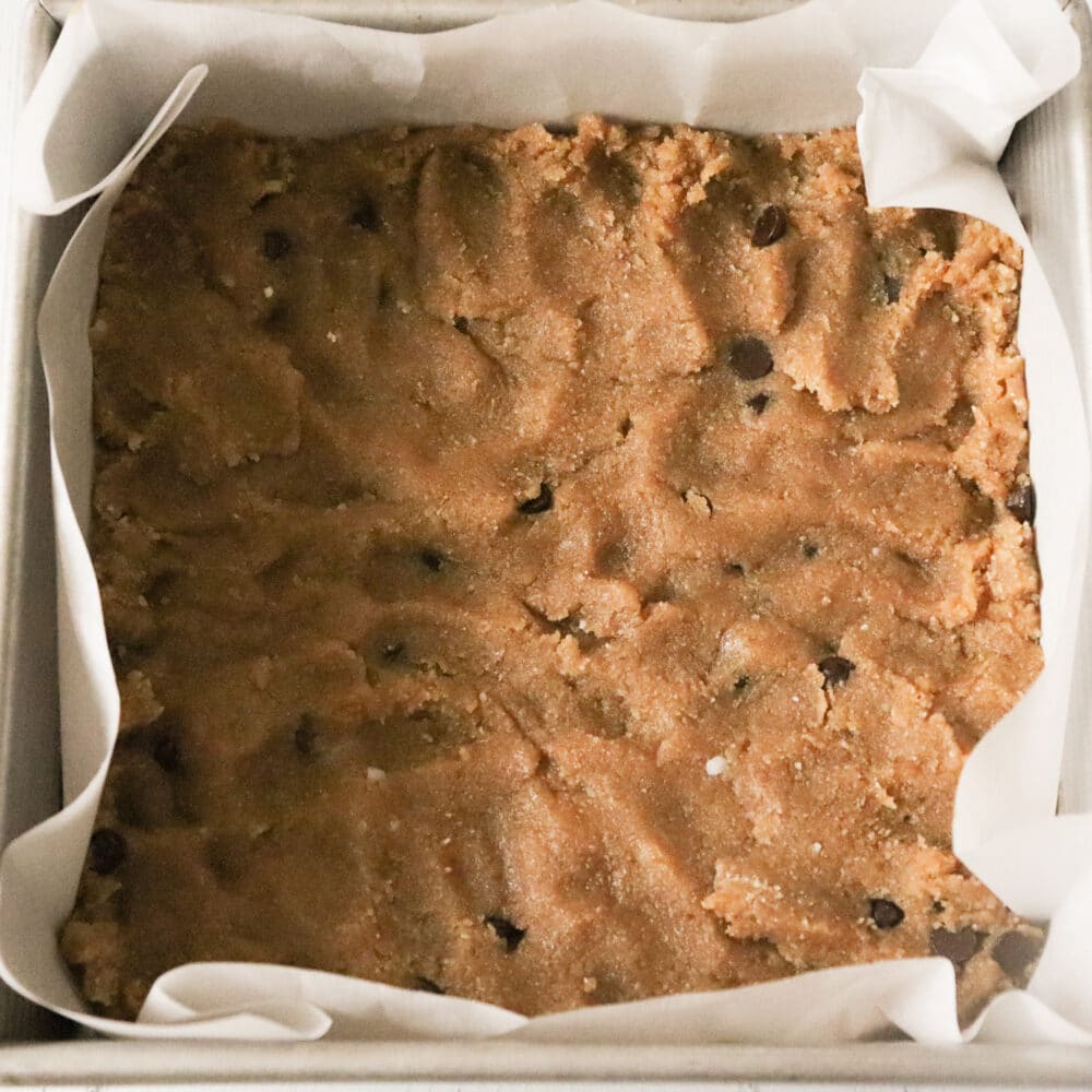 bottom layer cookie dough in square pan