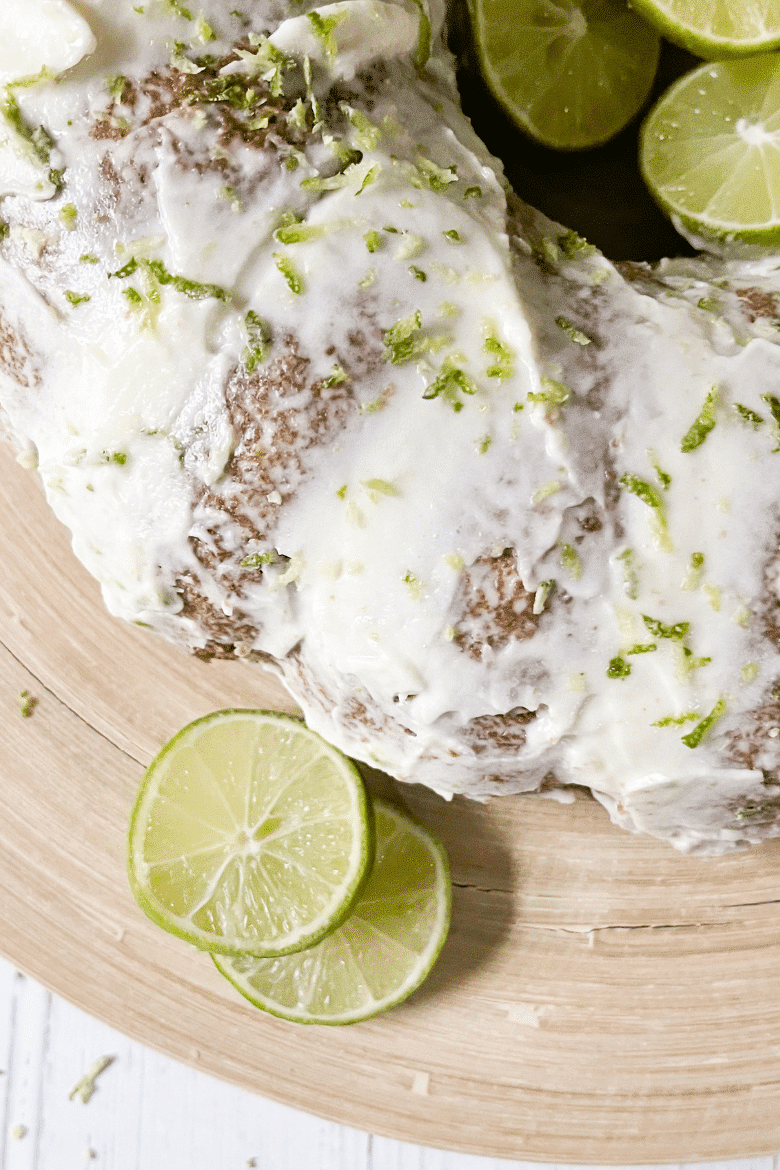 close up limes on keto key lime pound cake