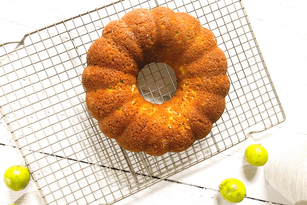 unfrosted keto key lime pound cake with limes