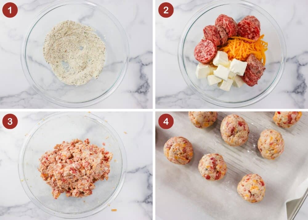 Keto Sausage Balls in process shot showing step by step how to make