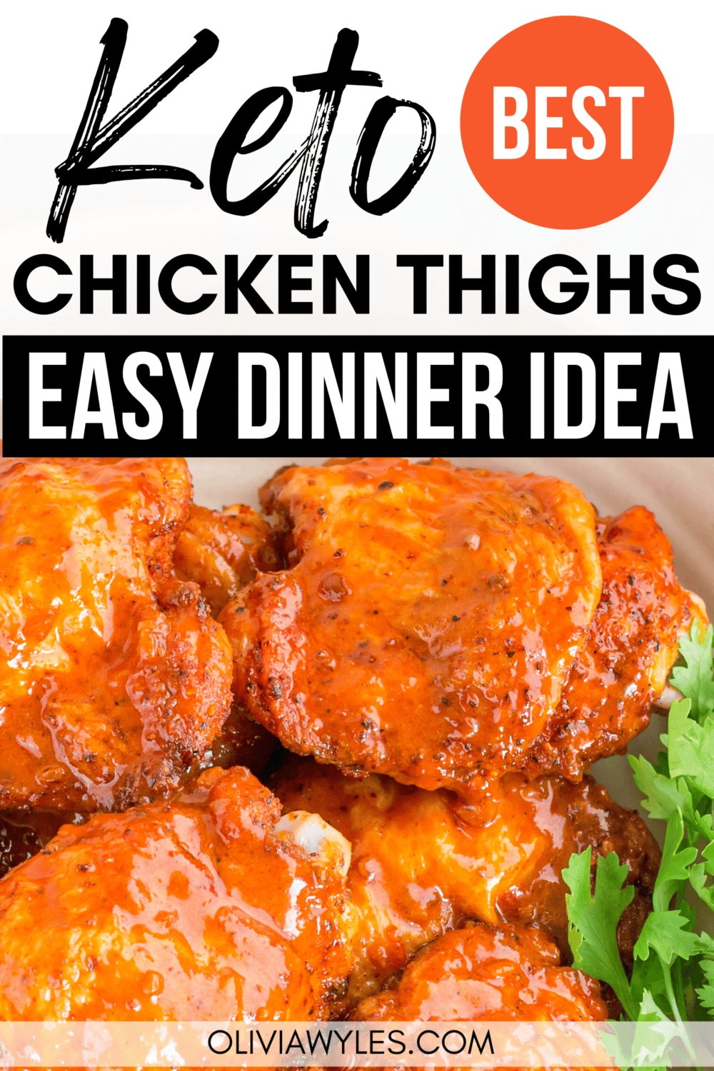 chicken thighs on a plate with parsley Pinterest pin image