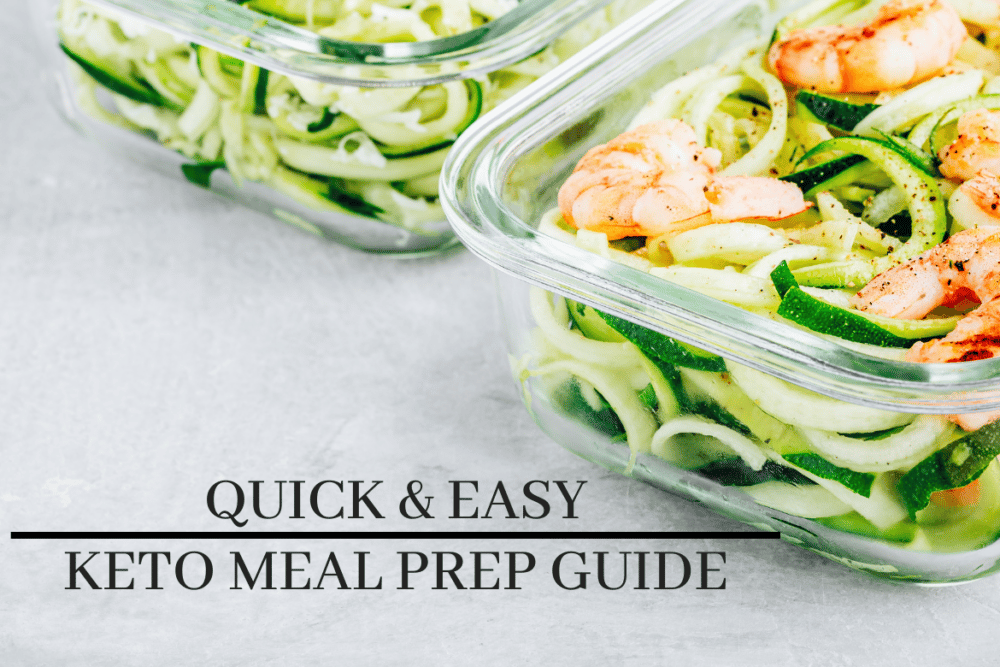 zoodles and shrimp in glass meal prep container