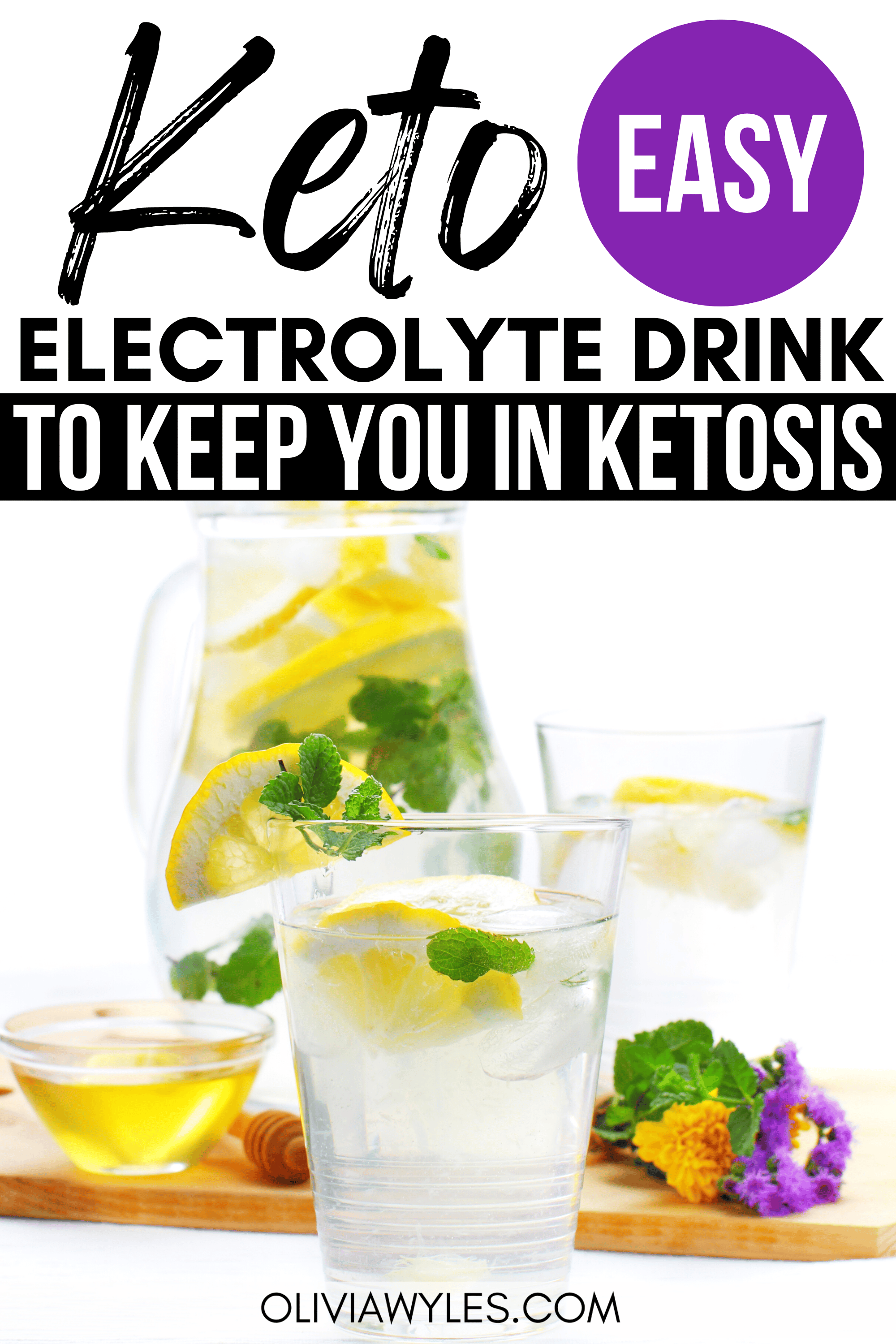 keto electrolyte drink side view with mint and lemons