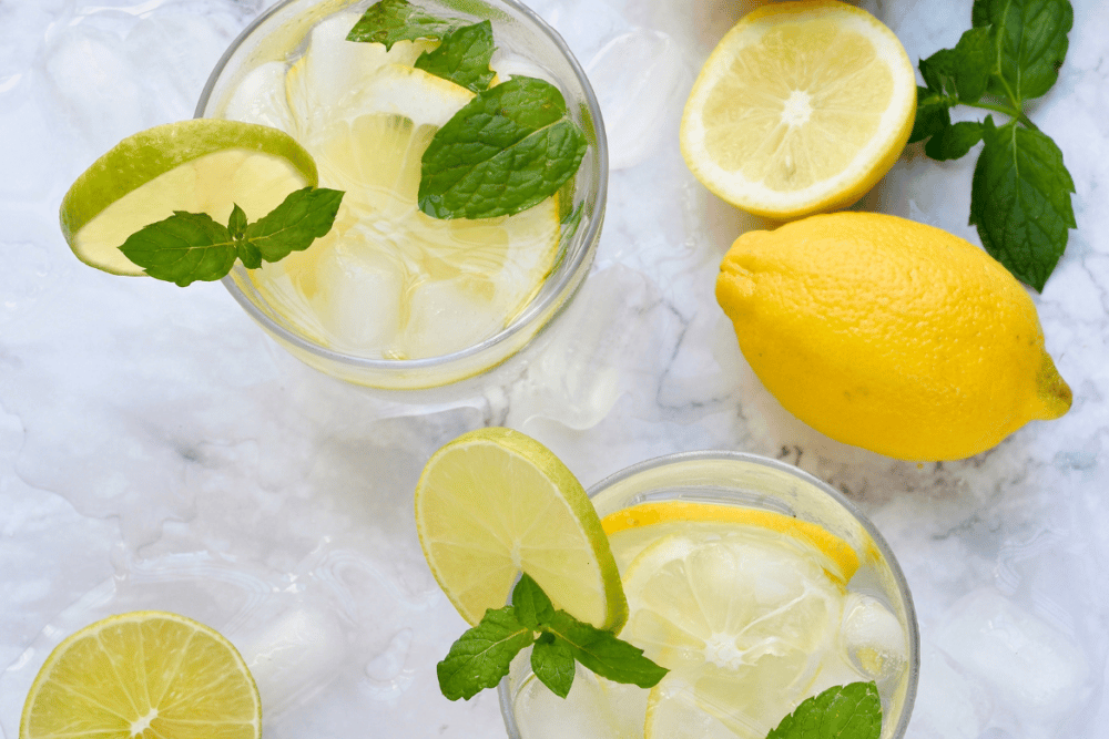 overhead keto aid recipe with lemons and mint