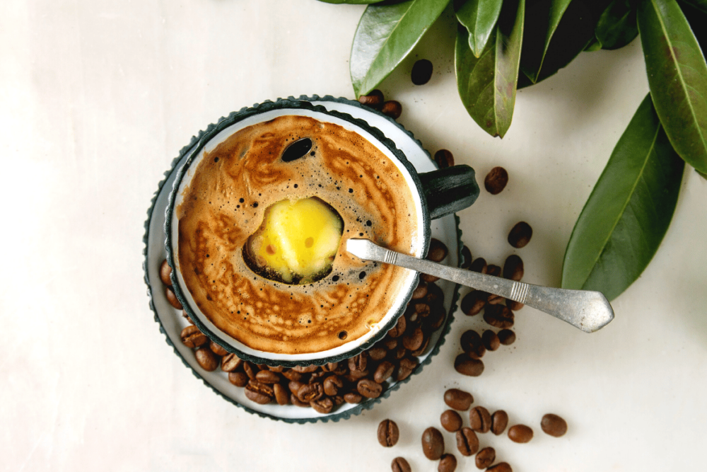 basic keto coffee overhead shot with melted butter