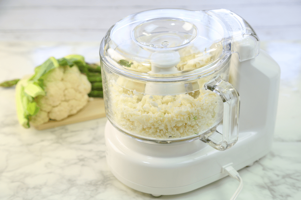 riced cauliflower in a food processor