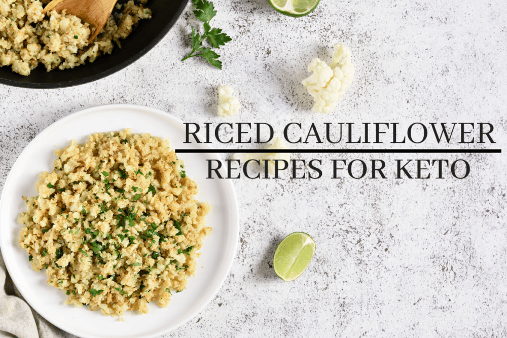 riced cauliflower in bowl with lime