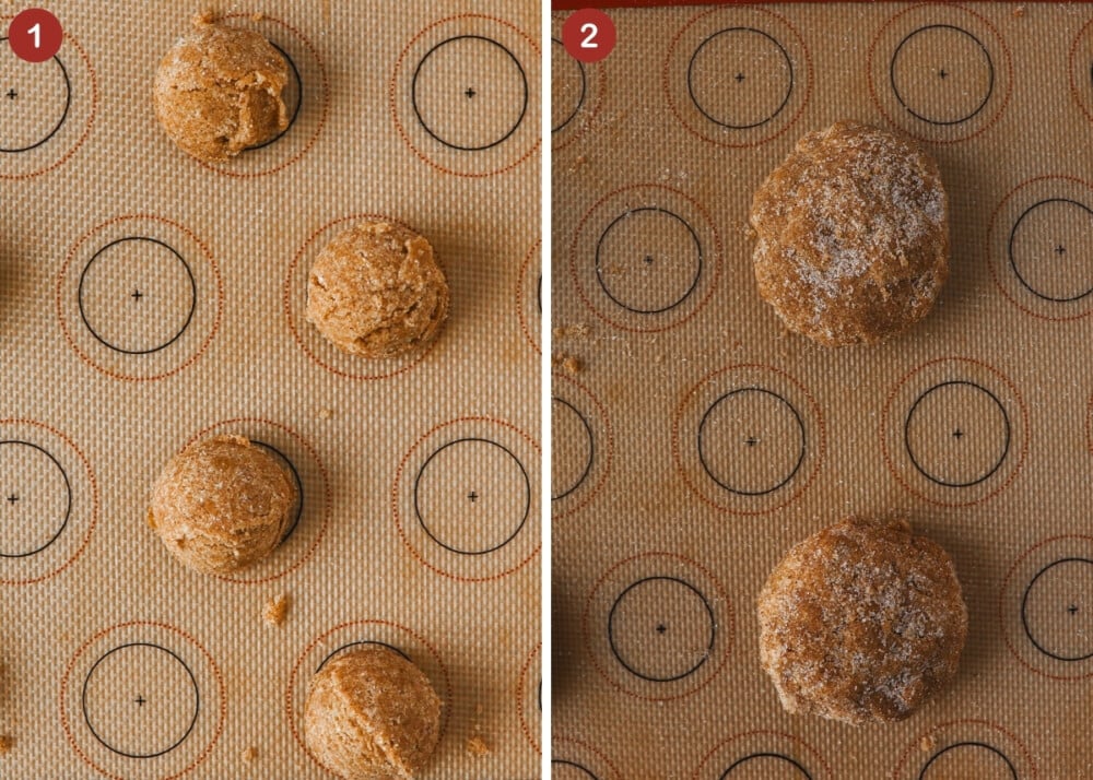 In progress image of Keto Gingerbread Cheesecake Cookies for the sugar coating step