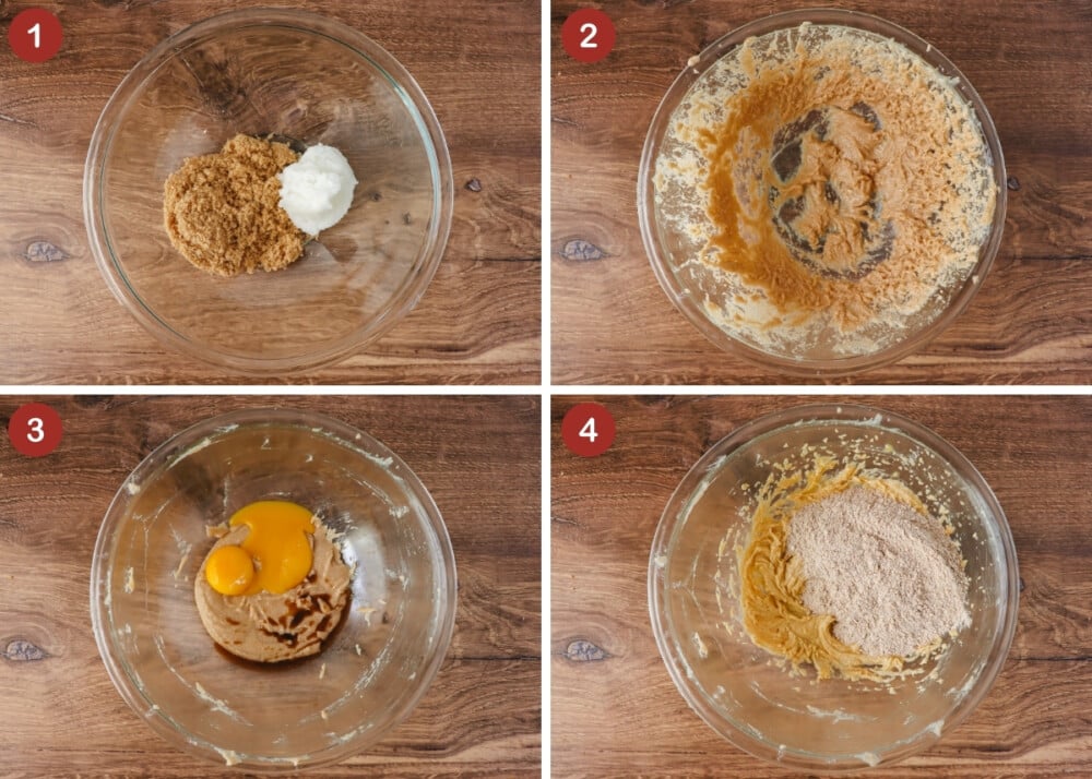 how to mix the wet ingredients into the dry ingredients for the keto gingerbread cheesecake cookies