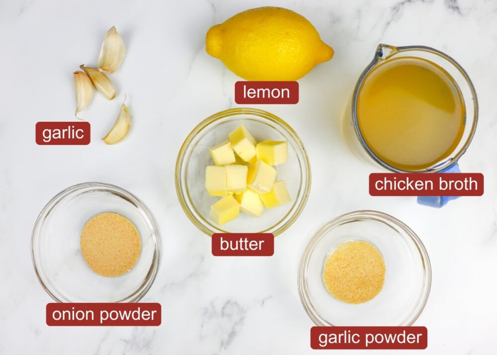 Overhead shot of all ingredients for Keto Lemon Garlic Chicken for Easy Meal Prep