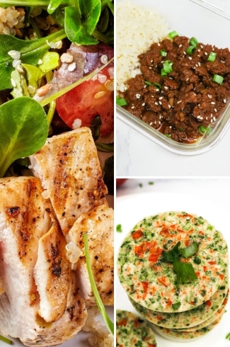 chicken and quinoa, korean bbq, and egg white bites