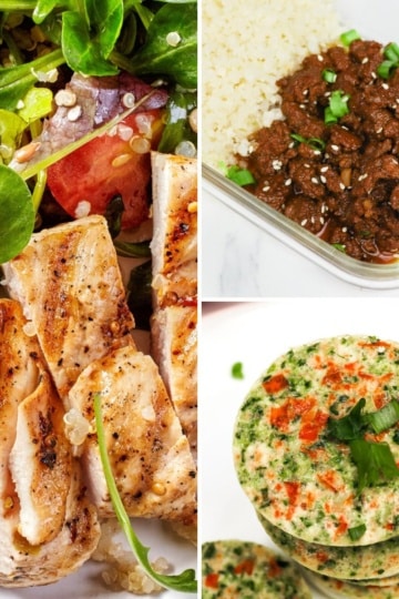 chicken and quinoa, korean bbq, and egg white bites