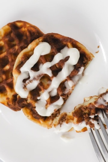 Keto Coffee Cake Chaffle eating