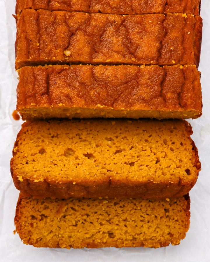 Keto Pumpkin Bread sliced overhead shot
