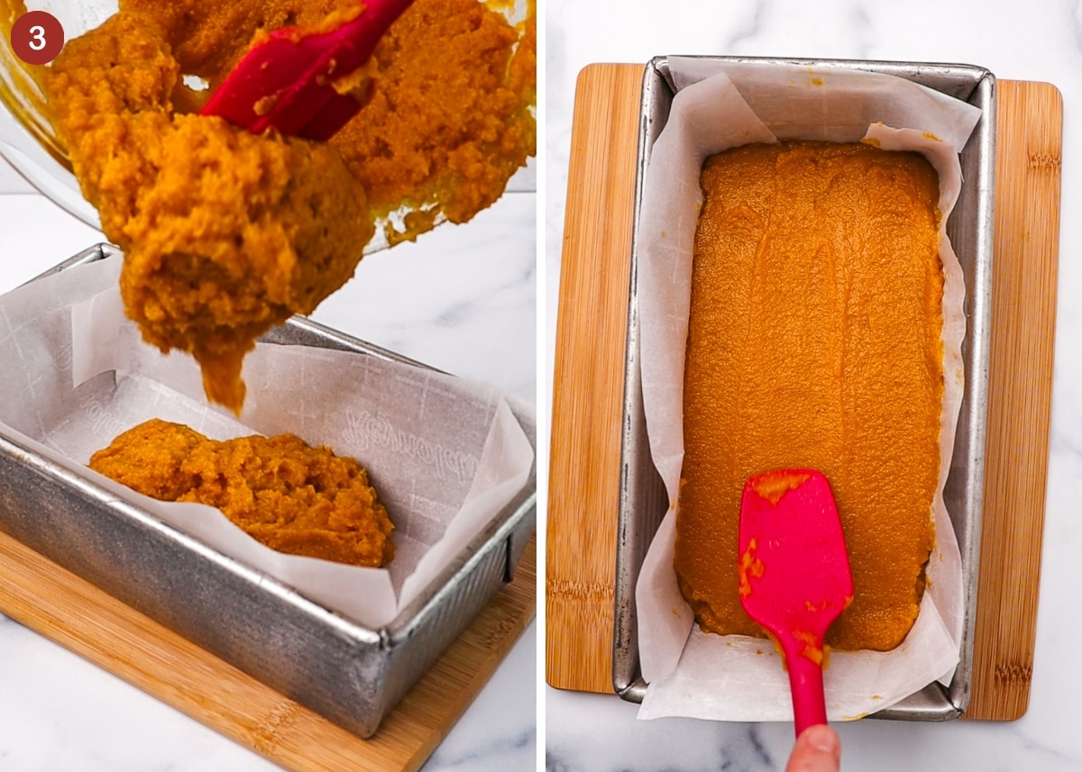 Transfer to a baking loaf pan and smooth out