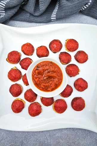 overhead shot of Keto Pepperoni Cream Cheese Bites