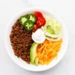overhead shot of keto taco bowl