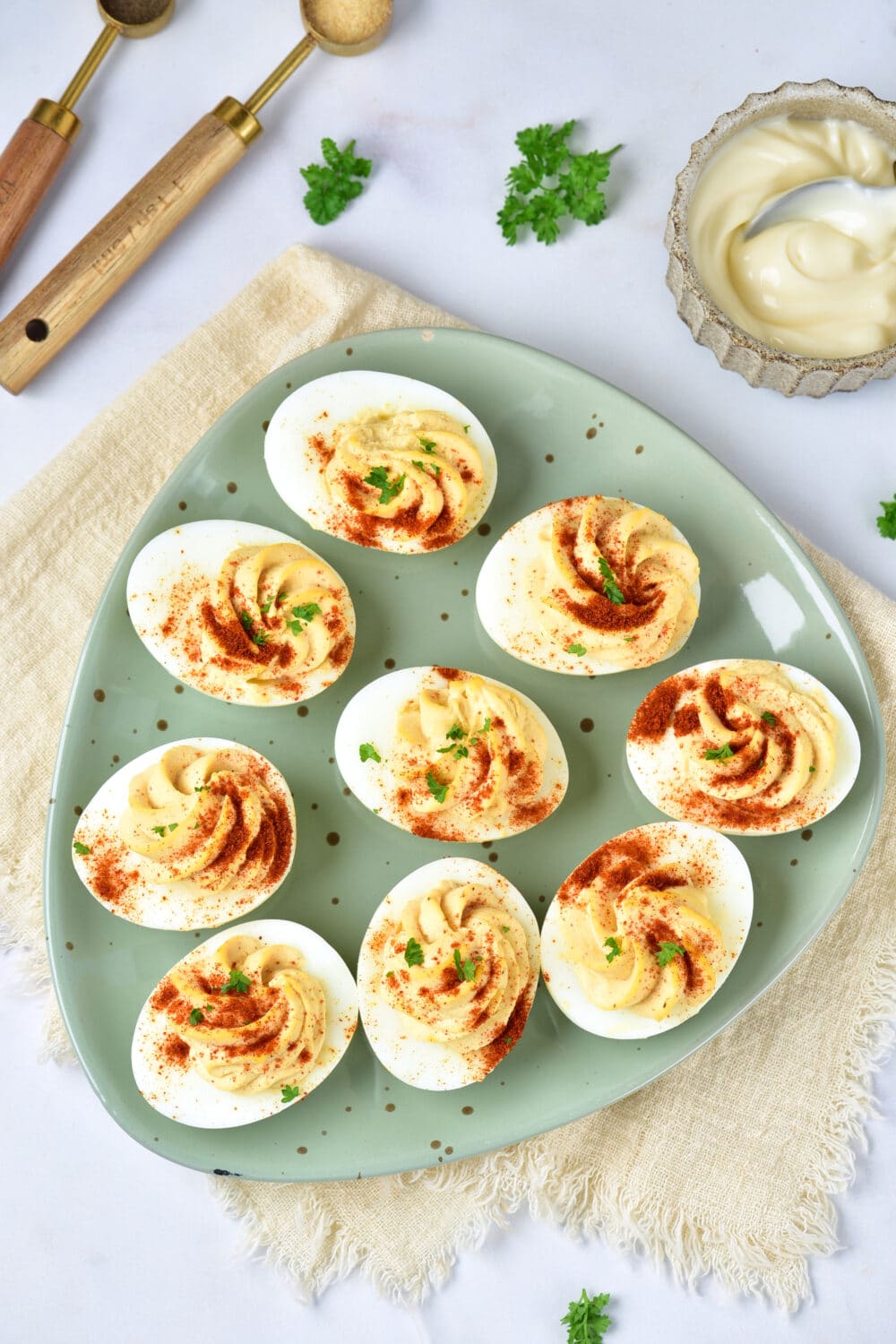 overhead shot of deviled eggs