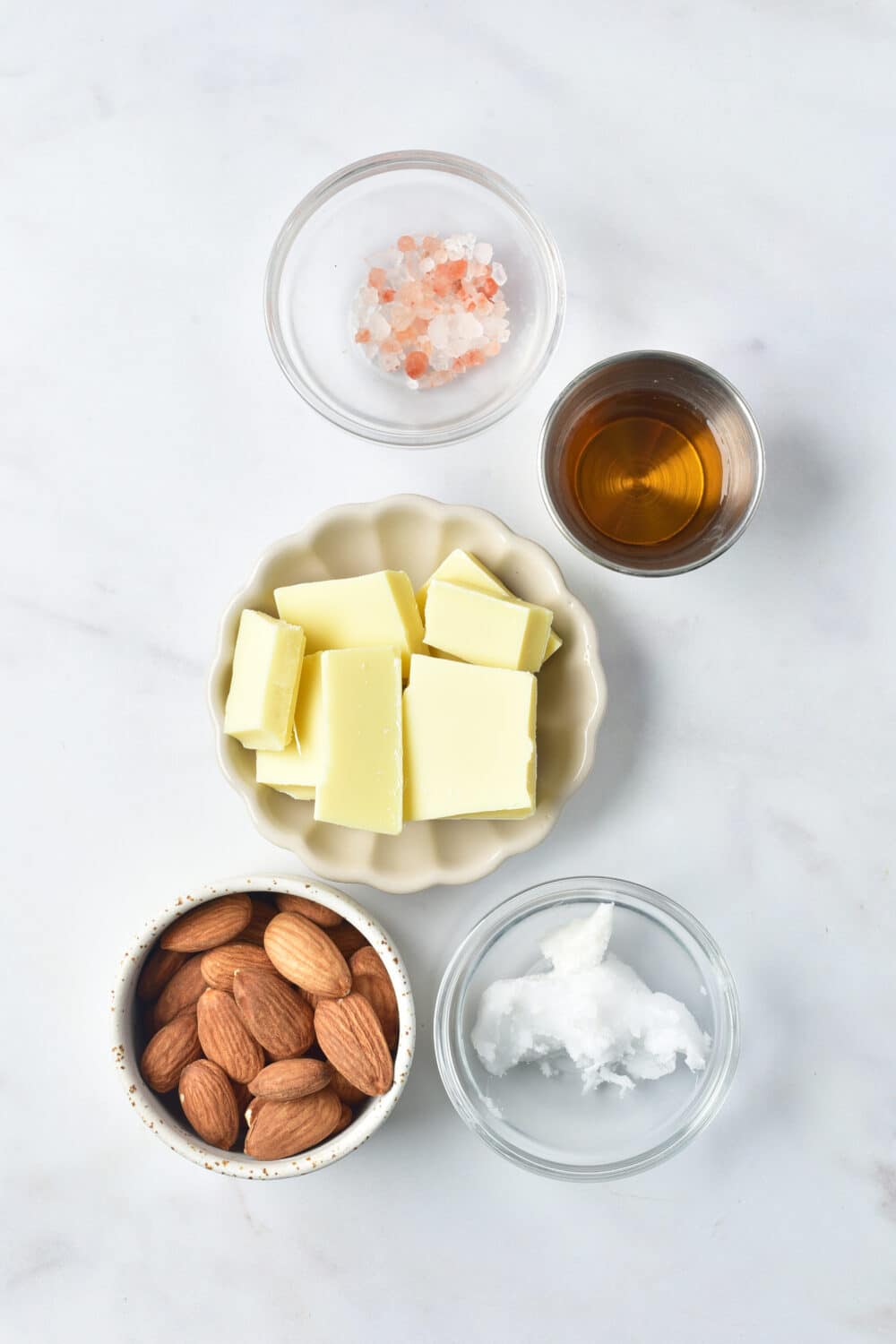 ingredients for Keto White Chocolate Almond Bark