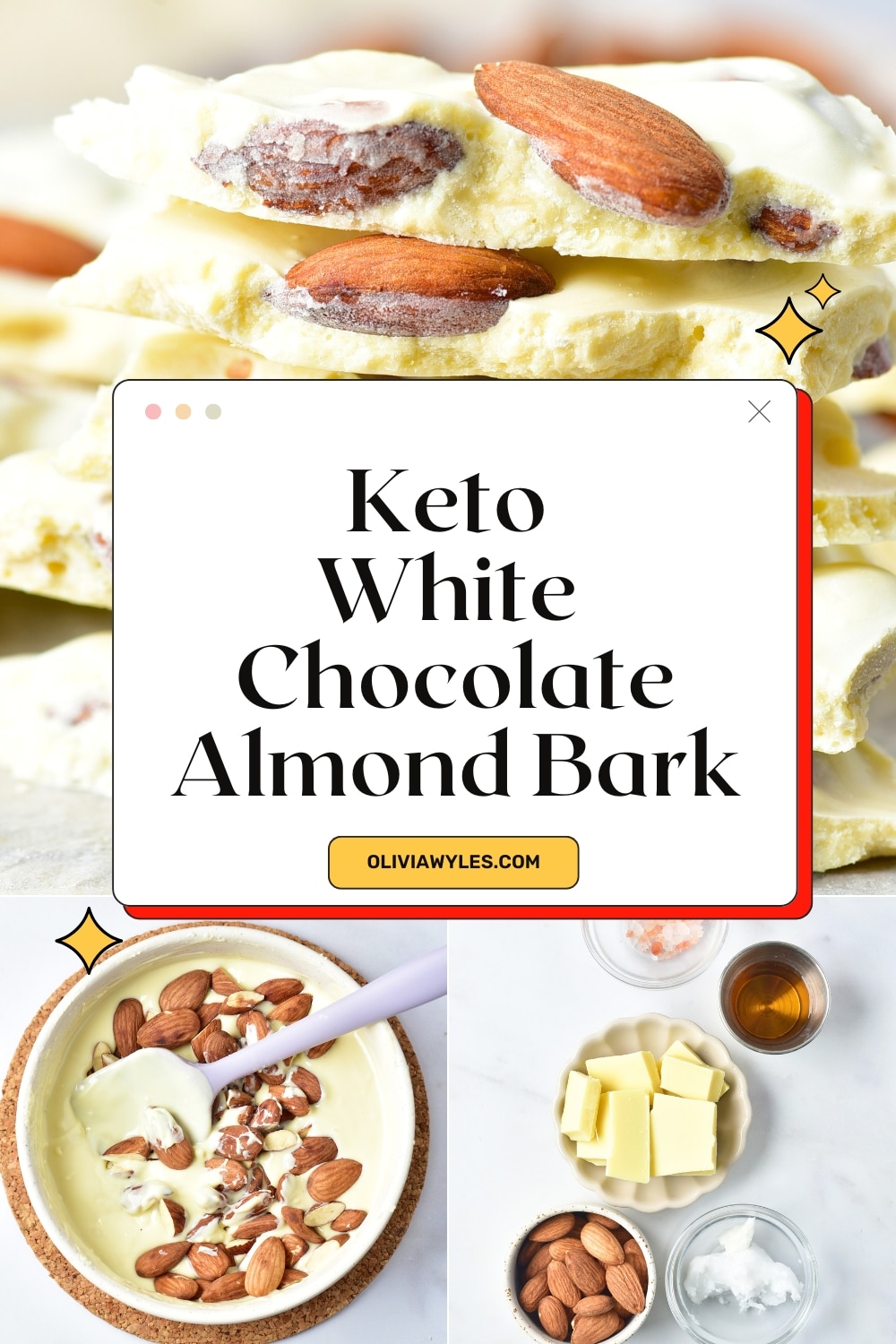 Keto White Chocolate Almond Bark Pinterest Image