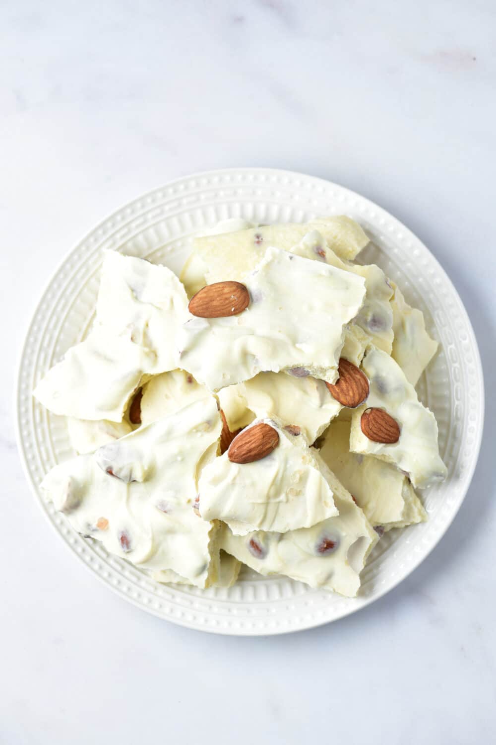 Keto White Chocolate Almond Bark overhead shot