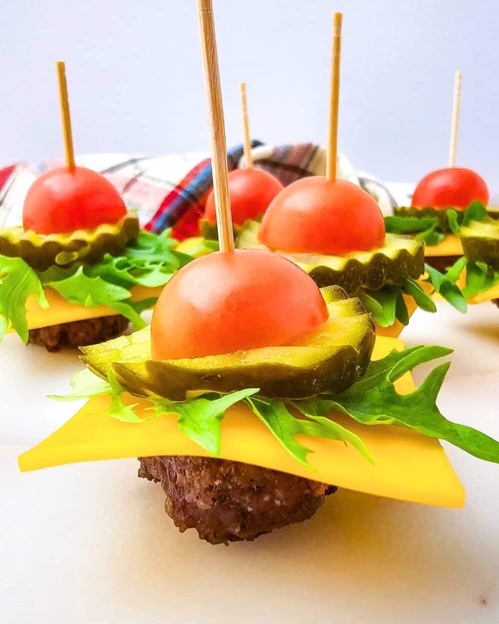 side view of Keto Mini Cheeseburger Bites