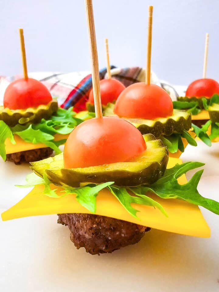 side view of Keto Mini Cheeseburger Bites