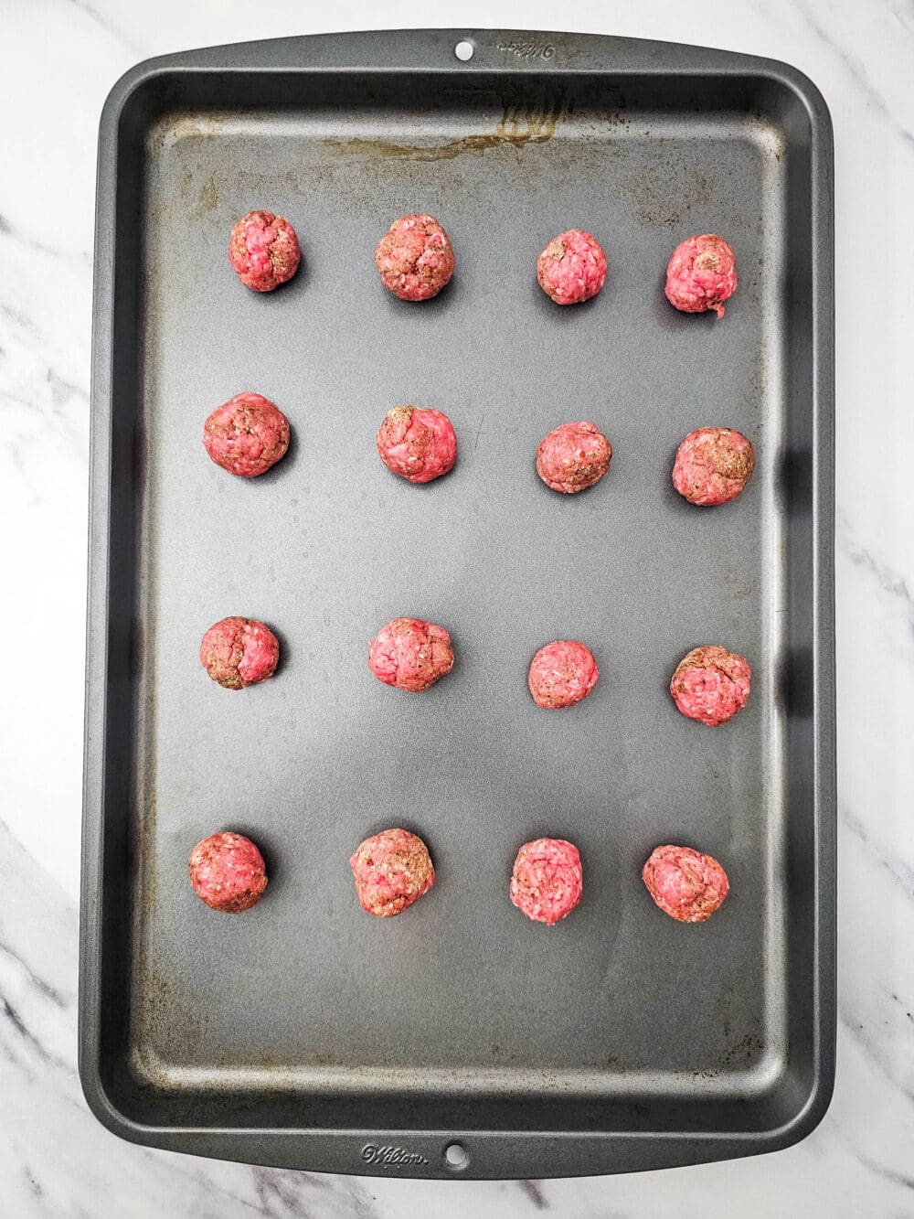 ground beef balls on sheet pan
