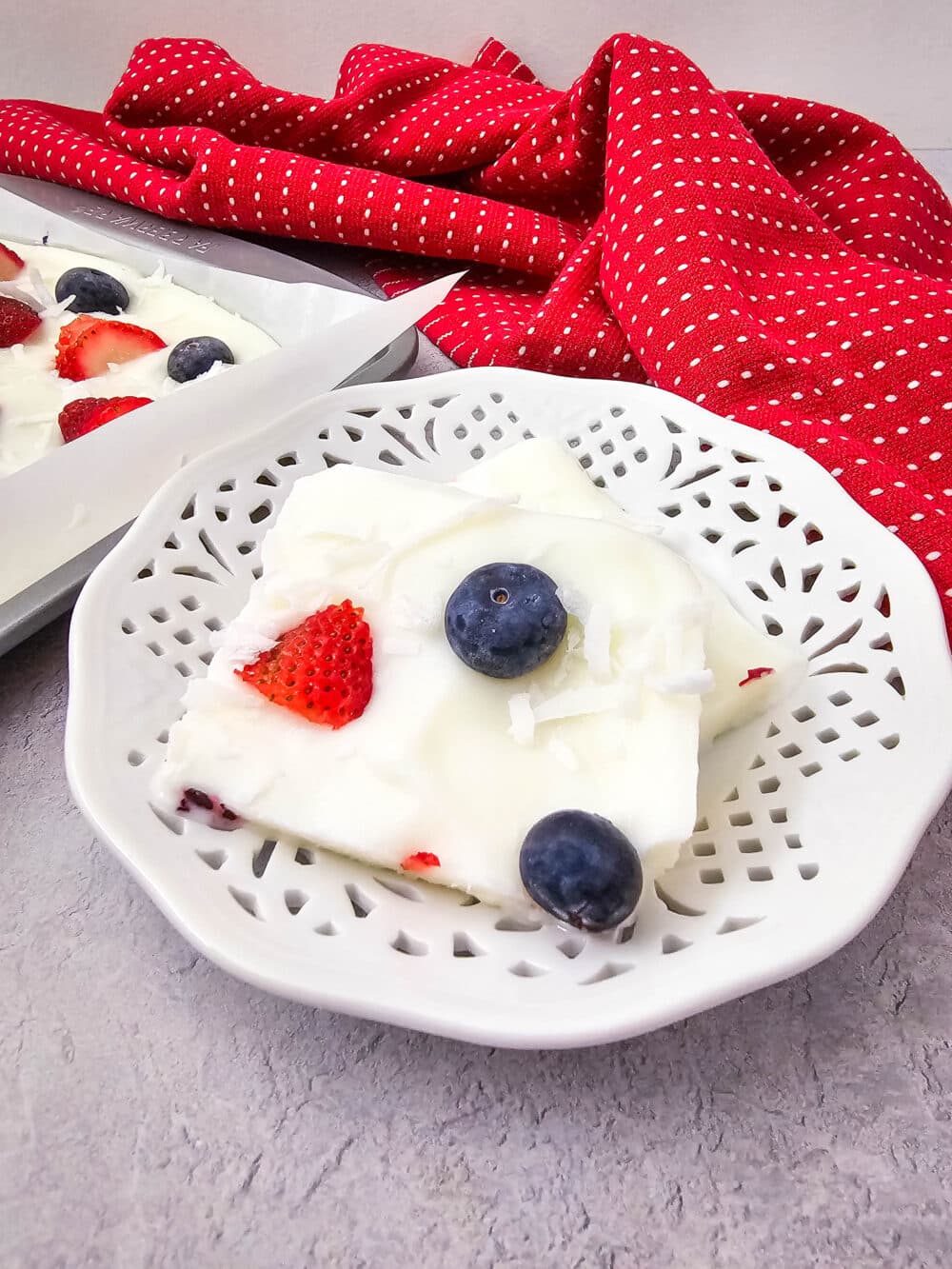 two pieces of yogurt bark on a plate