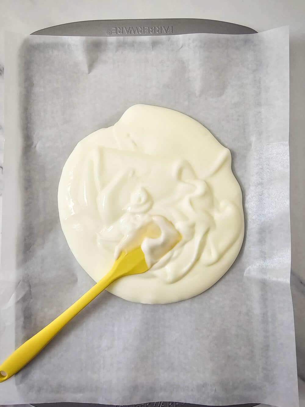 greek yogurt on a baking pan