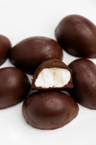 Protein Chocolate Marshmallow Eggs with bite taken out