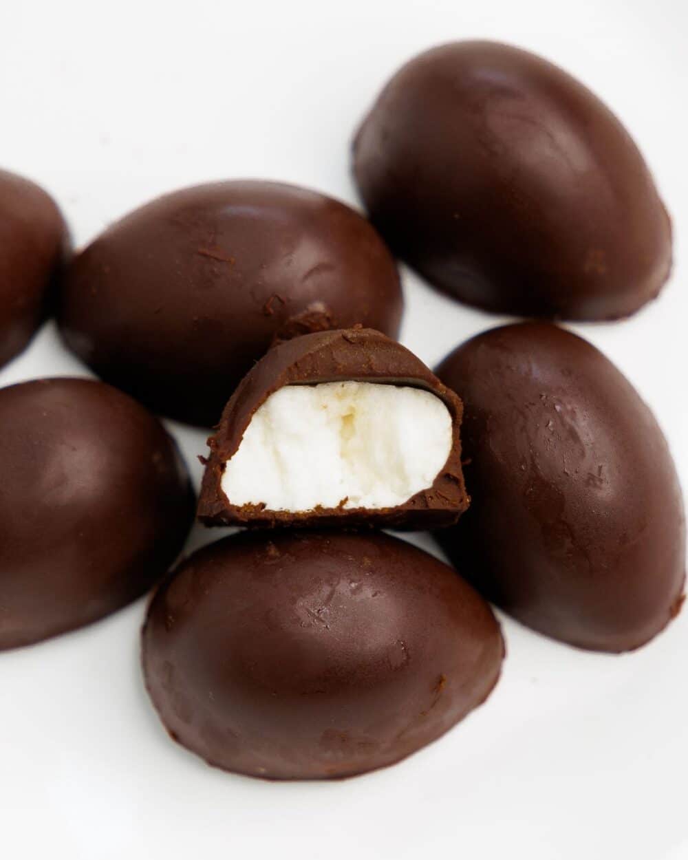 Protein Chocolate Marshmallow Eggs with bite taken out