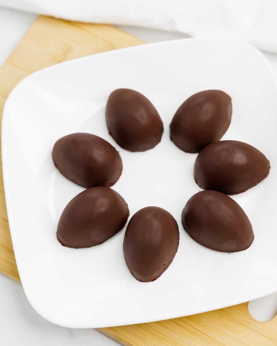 Protein Chocolate Marshmallow Eggs in a circle overhead shot
