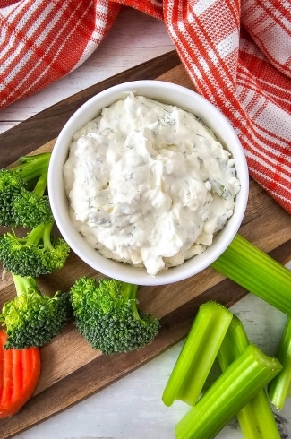 overhead shot of Cream Cheese Veggie Dip