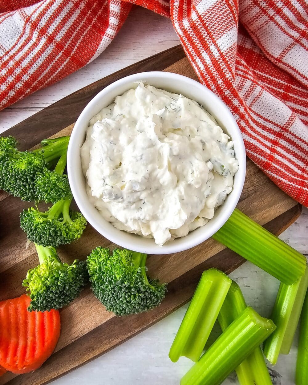 overhead shot of Cream Cheese Veggie Dip