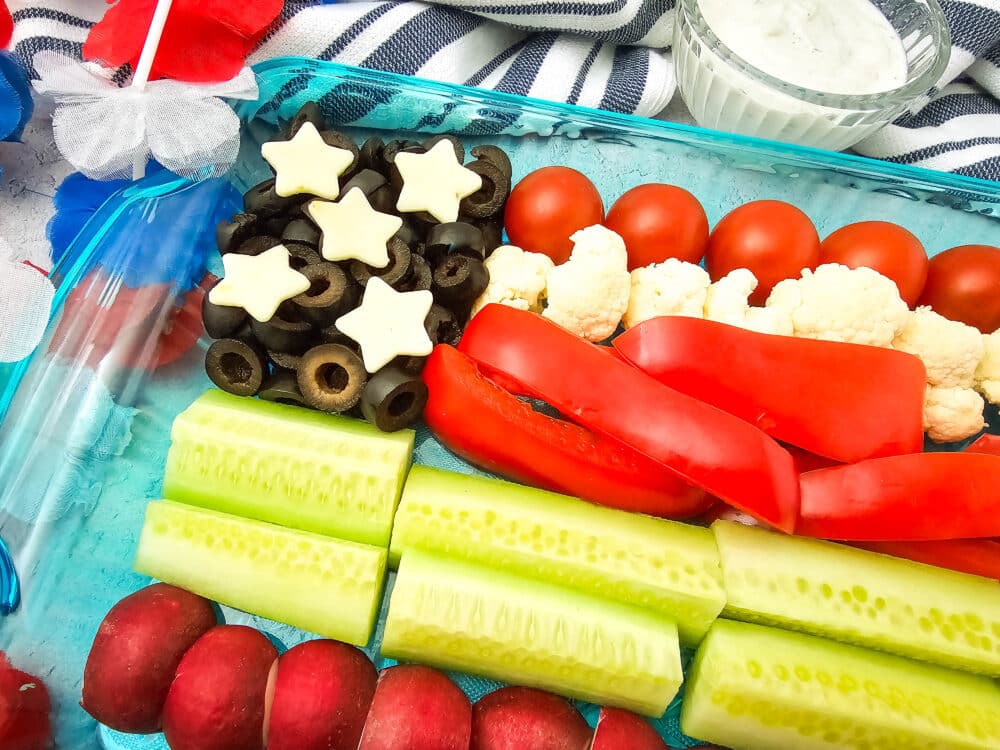 close up of Keto 4th of July Vegetable Tray