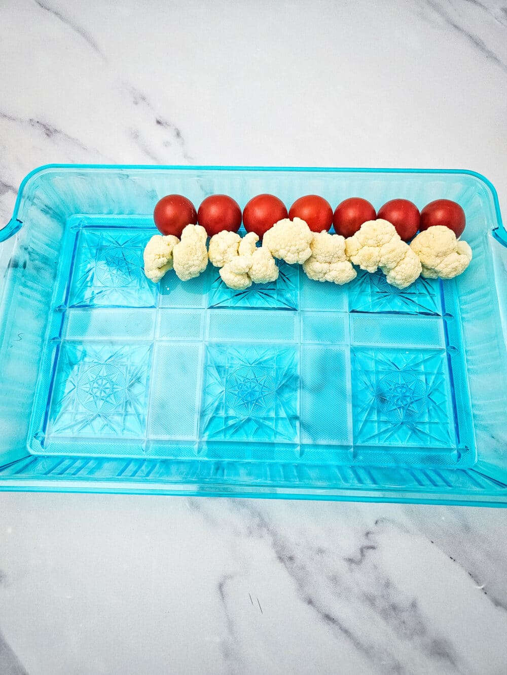 lining tray with vegetables to look like an American flag
