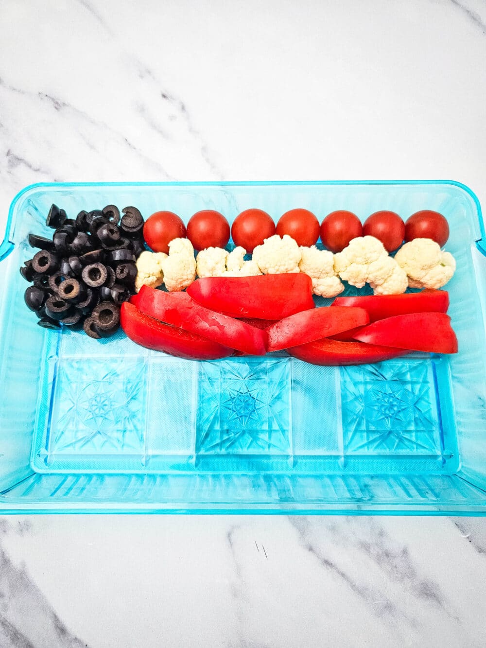 lining tray with vegetables to look like an American flag