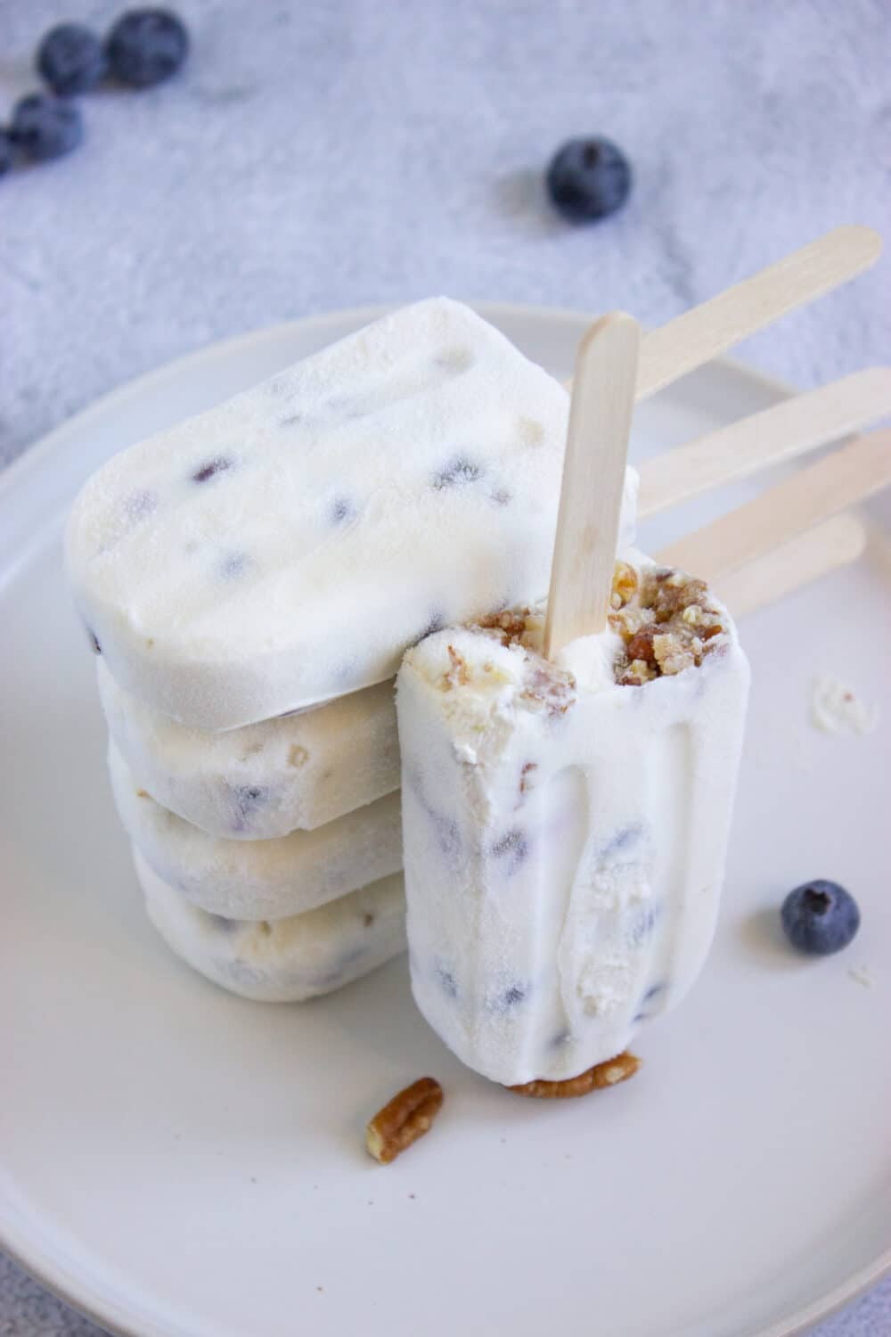 showing crust angle of Keto Protein Blueberry Cheesecake Popsicles