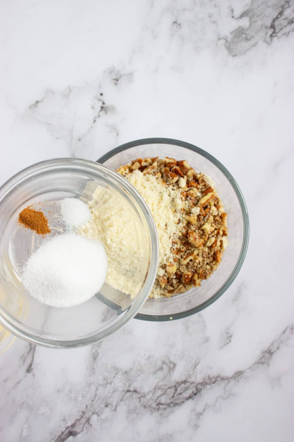 adding sweetener, cinnamon, and salt to mixture