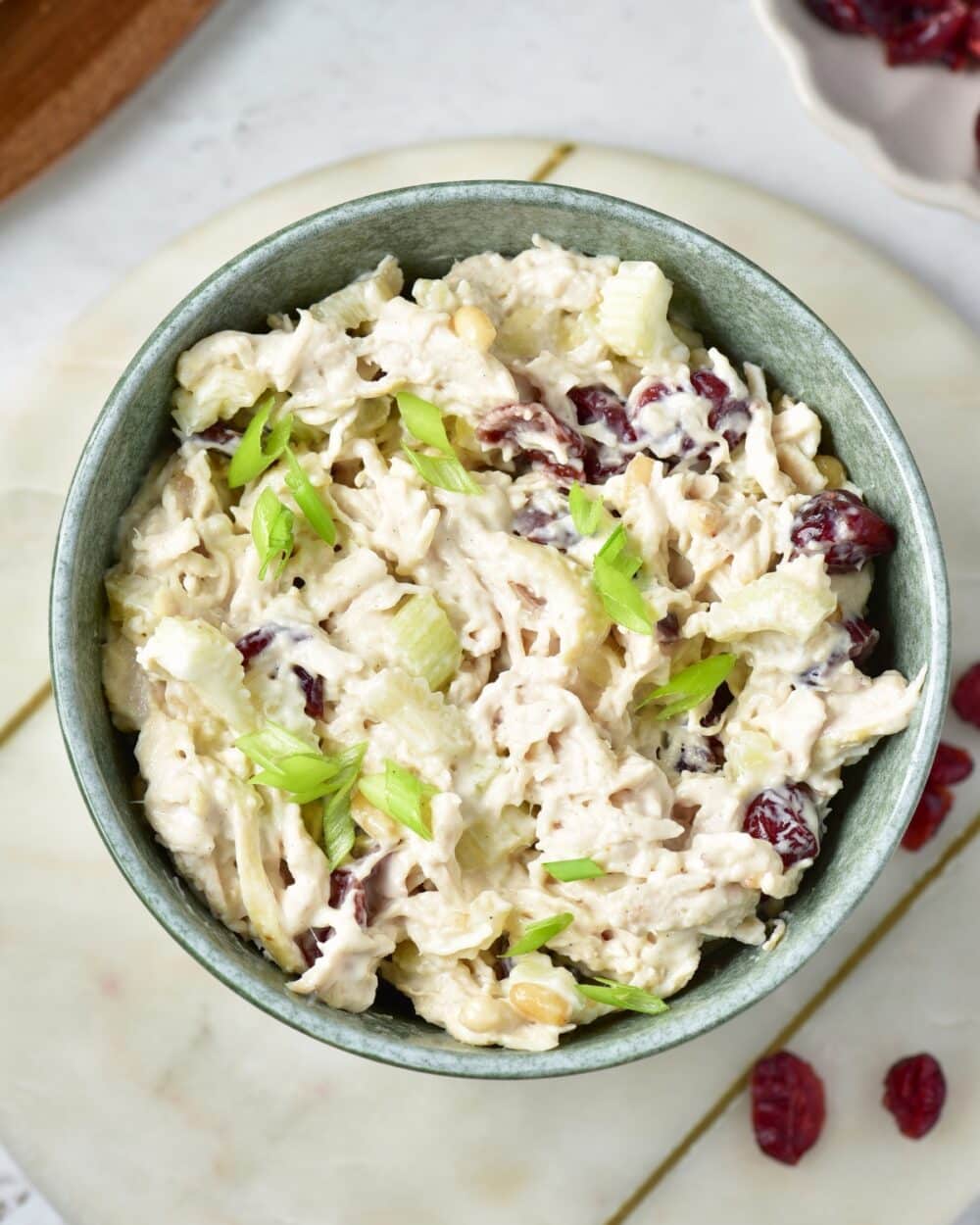 overhead view of cranberry chicken salad